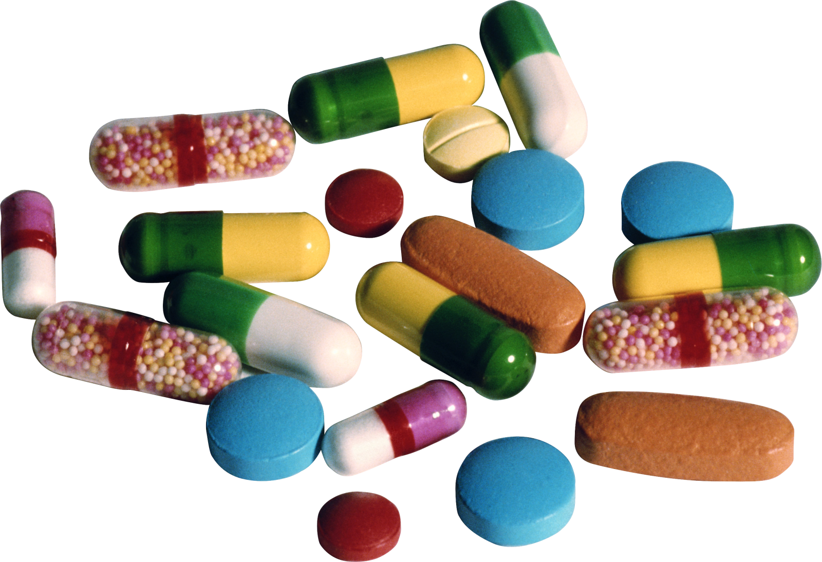 a pile of multi - colored pills
