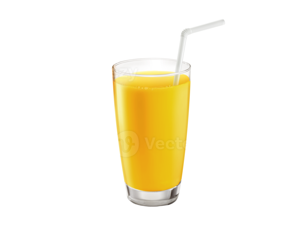 a glass of orange juice with a straw