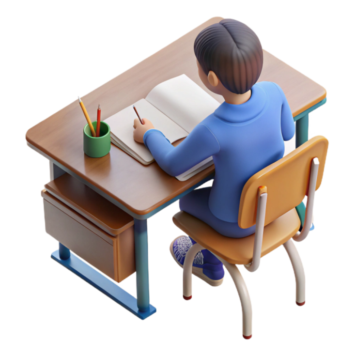 a person sitting at a desk writing on a paper