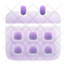 a purple and white icon of a calendar