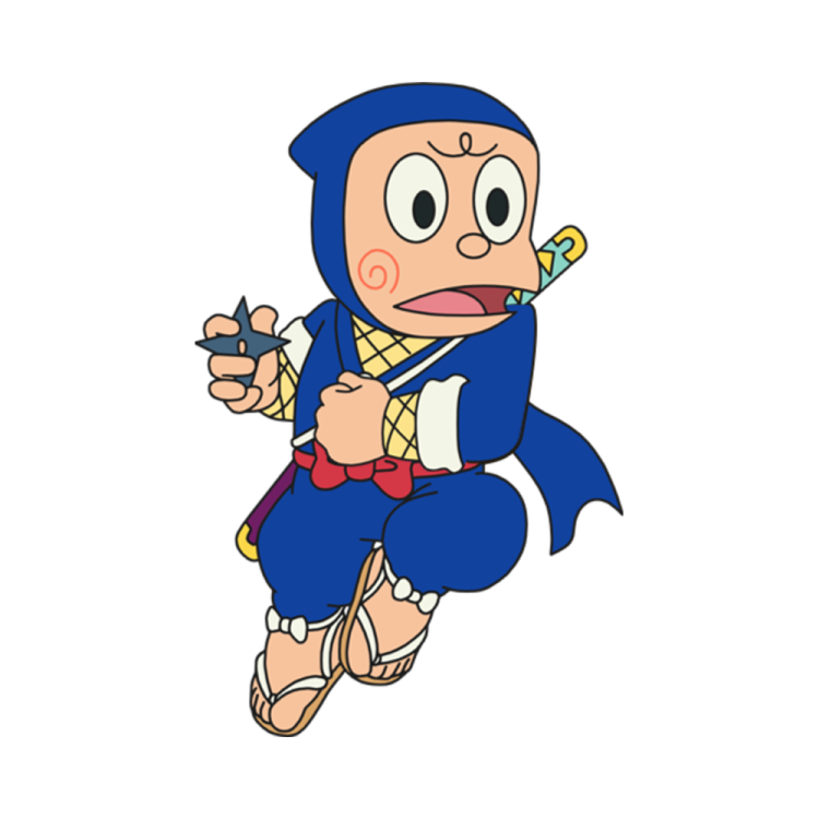 a cartoon character in a blue suit and hat