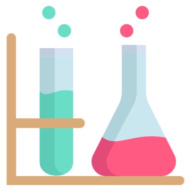 a beakle and test tube filled with liquid