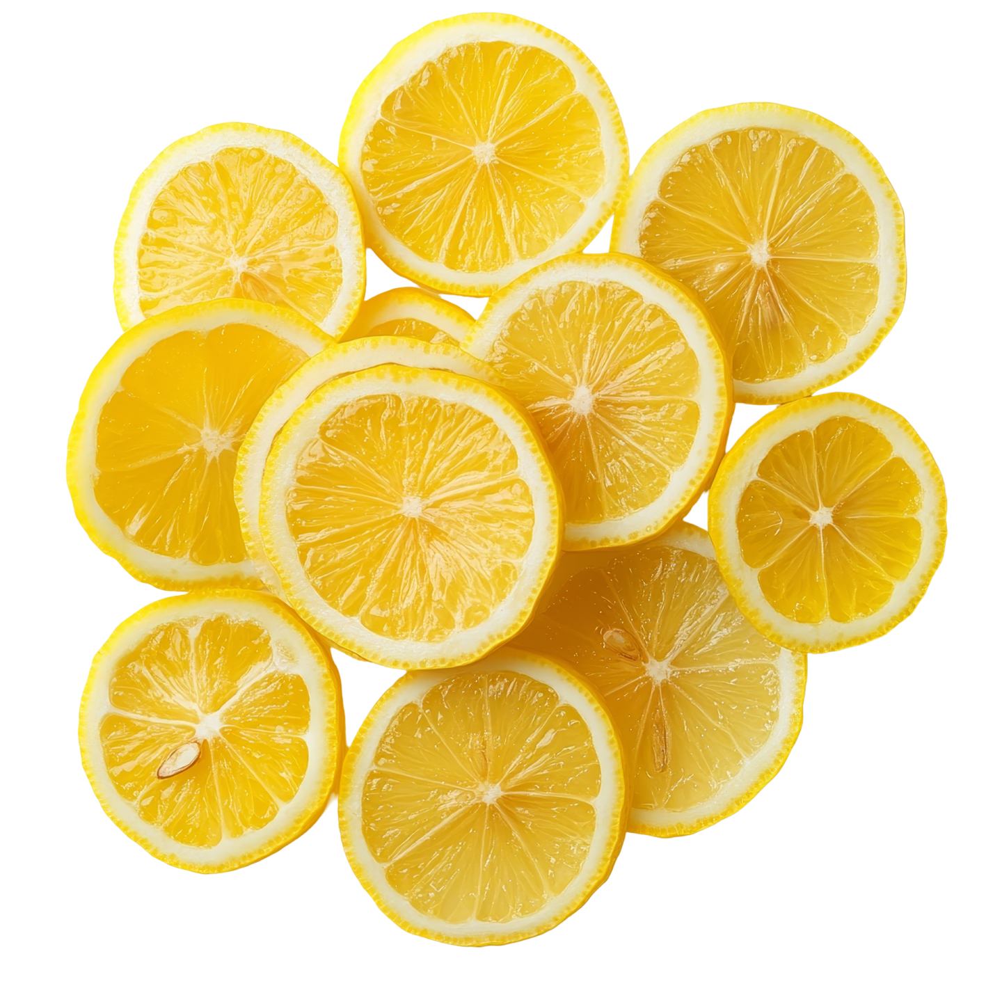 a pile of lemon slices on a white background