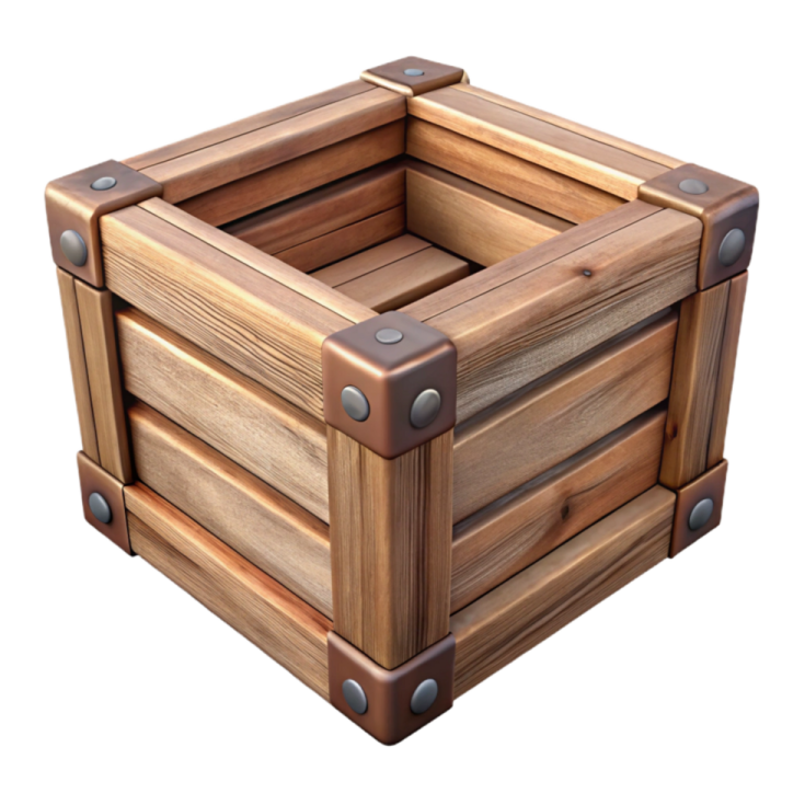 a wooden box with metal handles