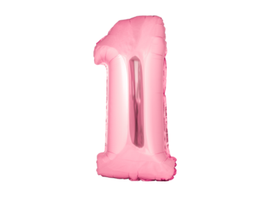 a pink number one balloon on a white background