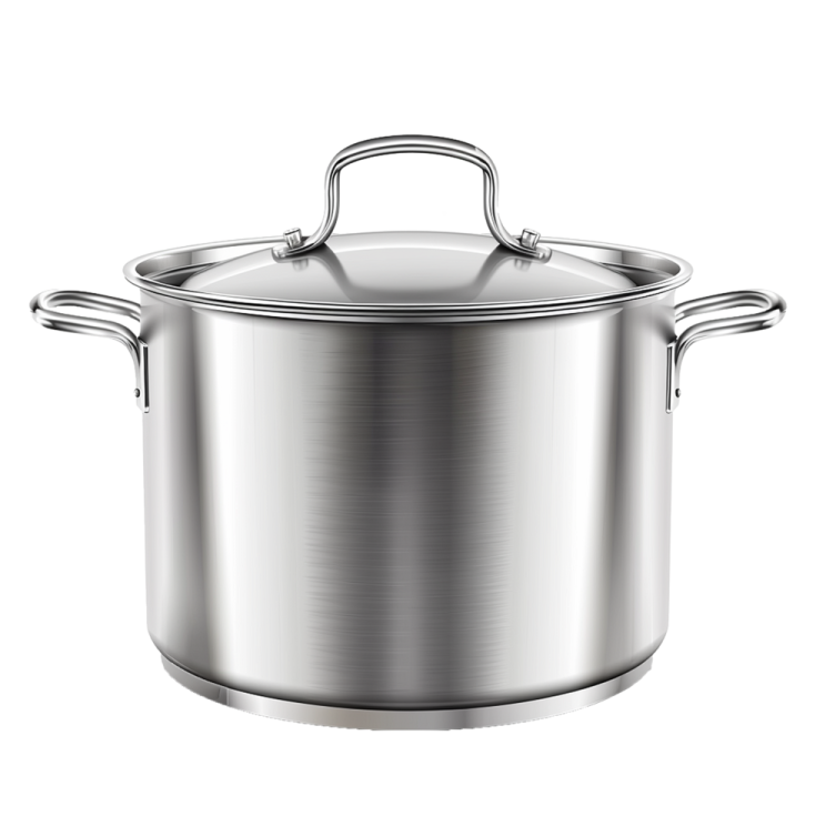 a stainless pot with lid and handles