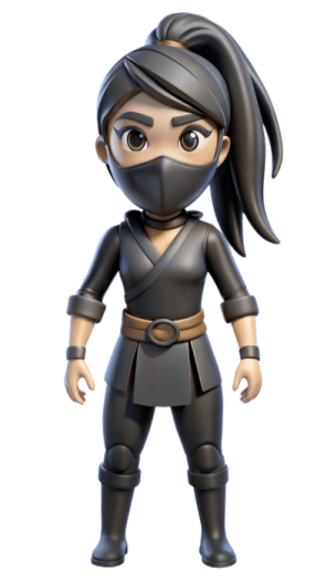 a cartoon character in a black ninja outfit