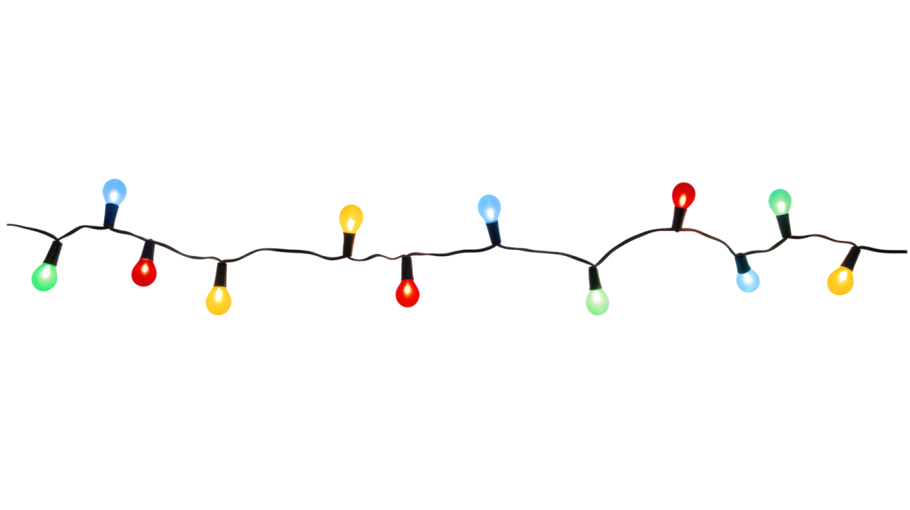 a string of christmas lights on a white background