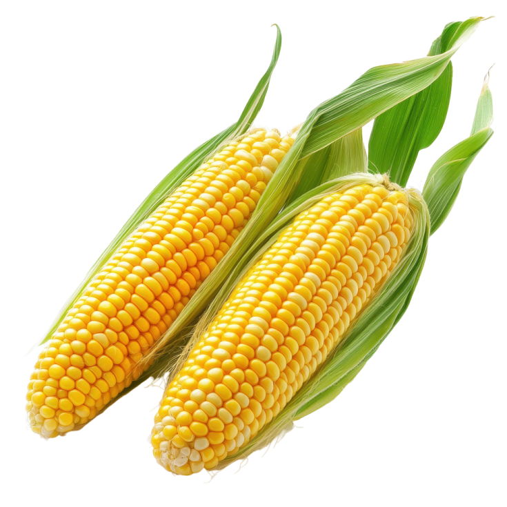 two ears of corn on white background