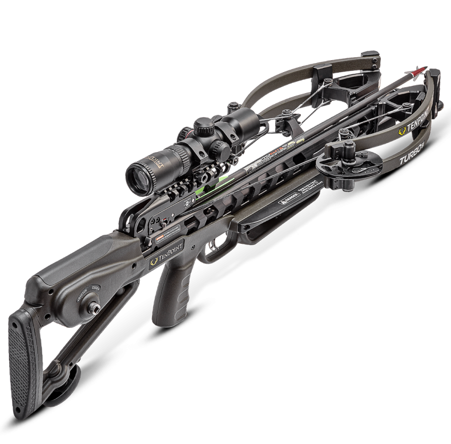 a crossbow with a scope attached to it