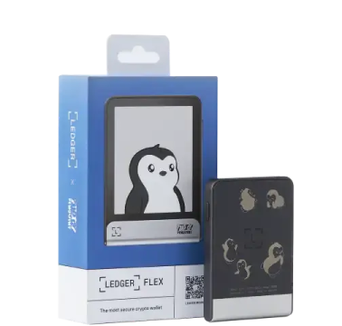 a black and white photo of a penguin in a blue box