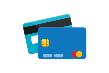 two credit cards, one blue and the other green