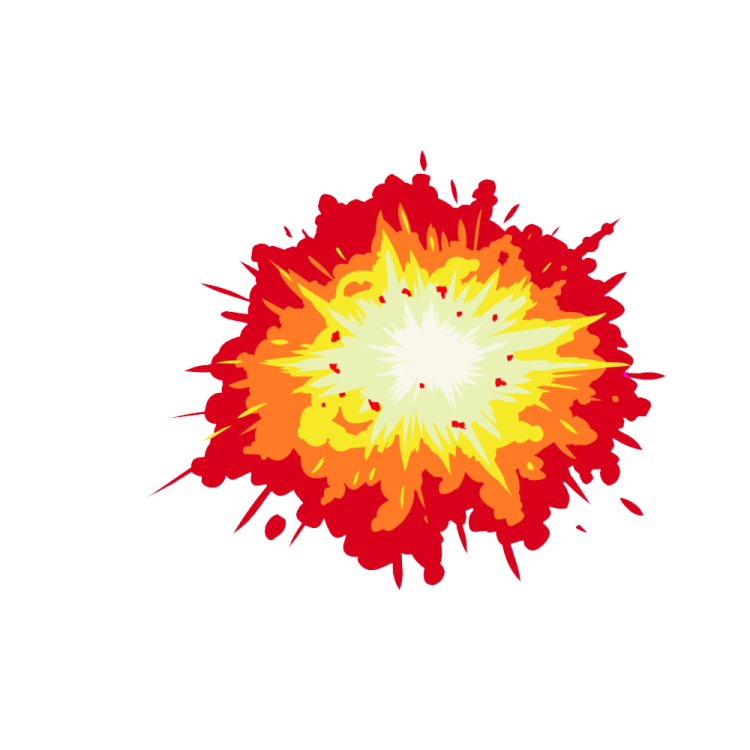 a red and yellow explosion on white background