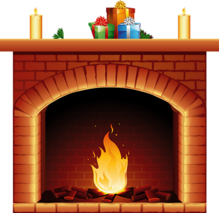 a fireplace with presents on top of it