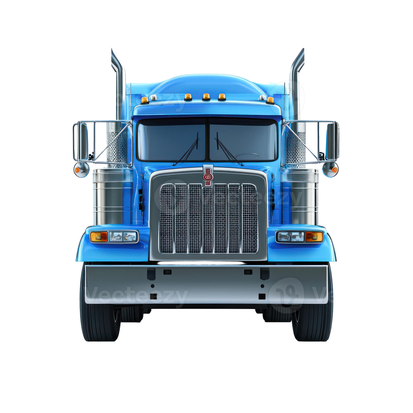 a blue semi truck on a white background