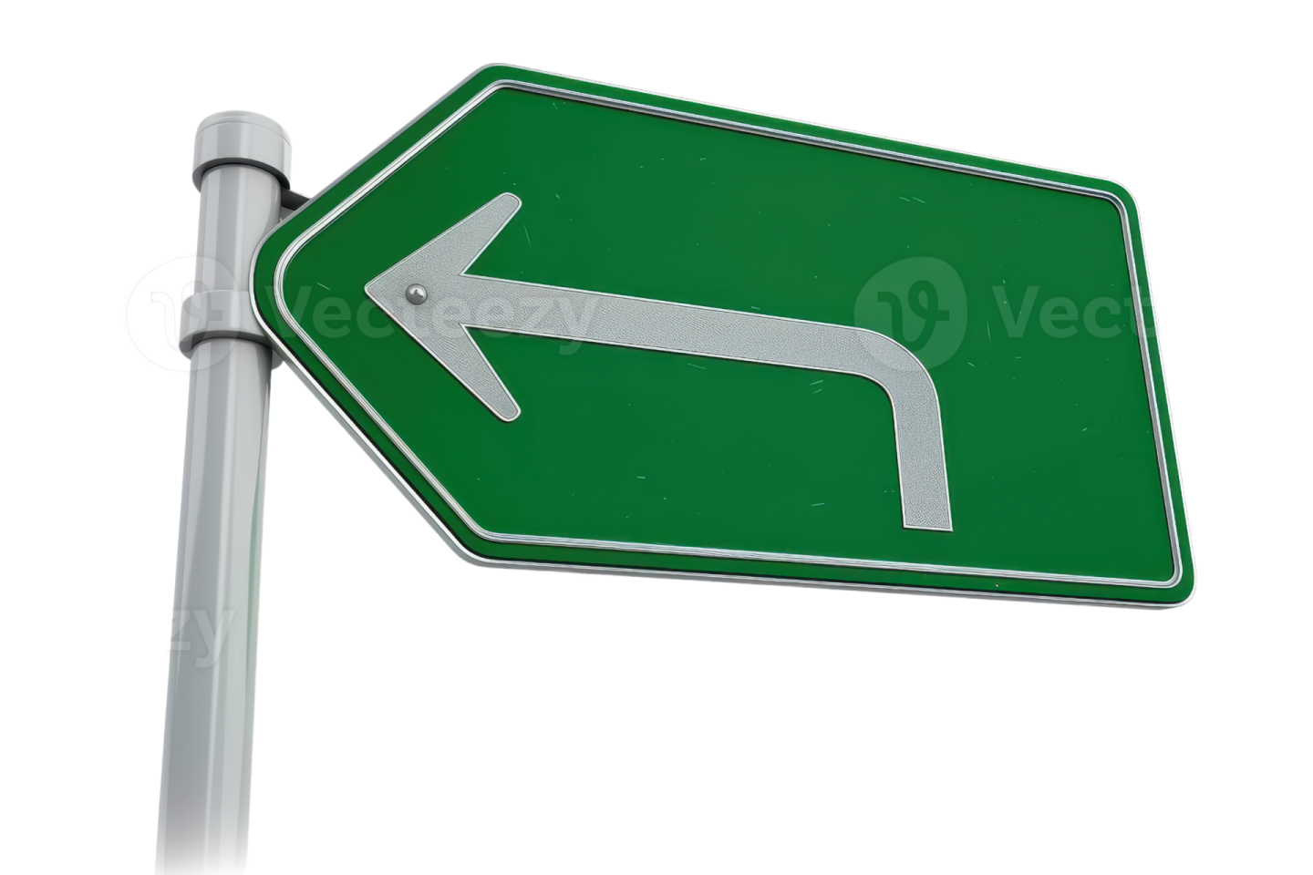 a green street sign with an arrow pointing left