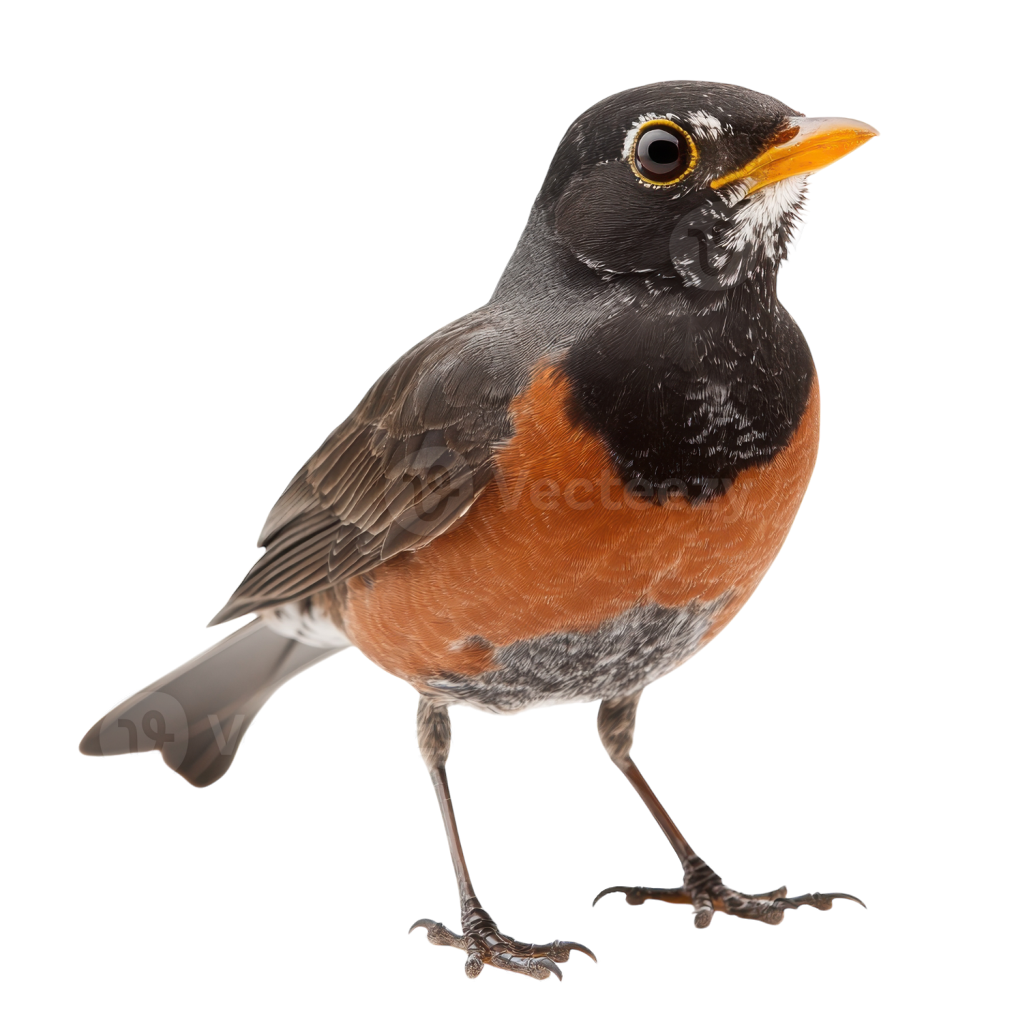 a red breasted robin standing on a white background