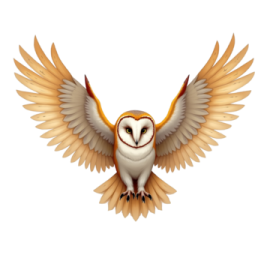 an owl flying with its wings spread out