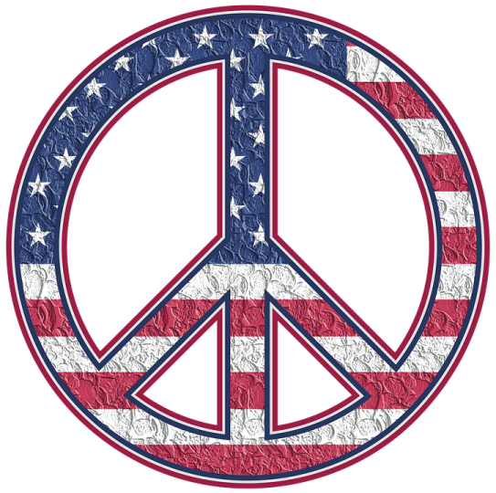 a peace sign with the american flag painted on it