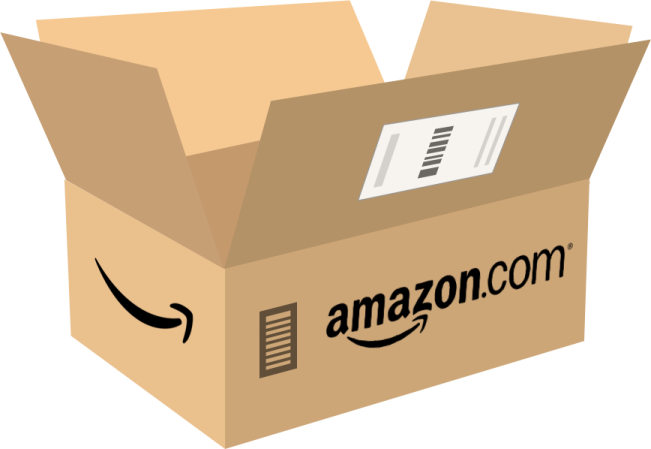 an amazon box with the amazon logo on it