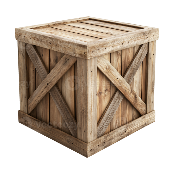 a wooden crate box on a white background