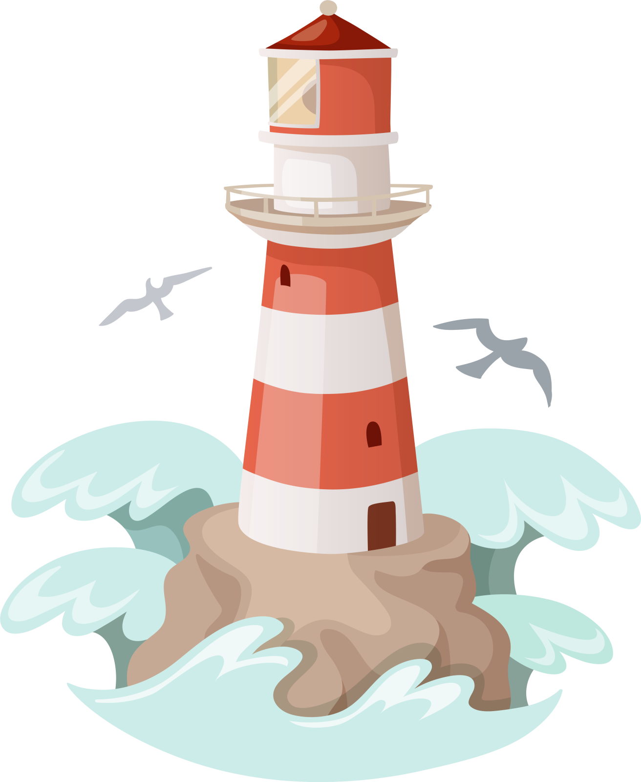 a red and white lighthouse on top of a rock