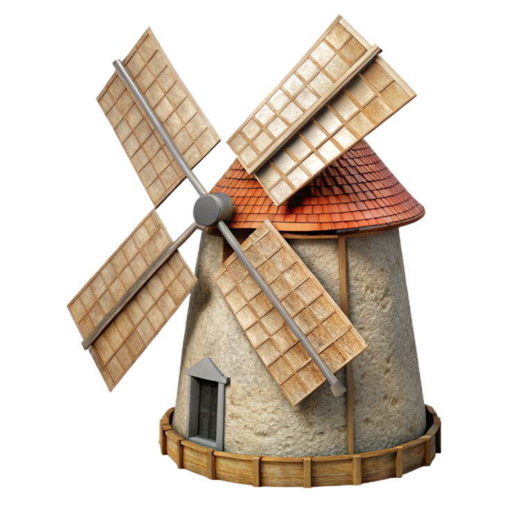 a wooden windmill on a white background
