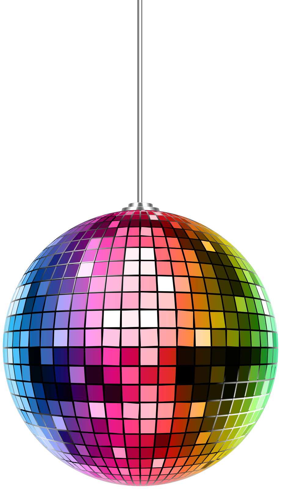 a colorful disco ball hanging from the ceiling