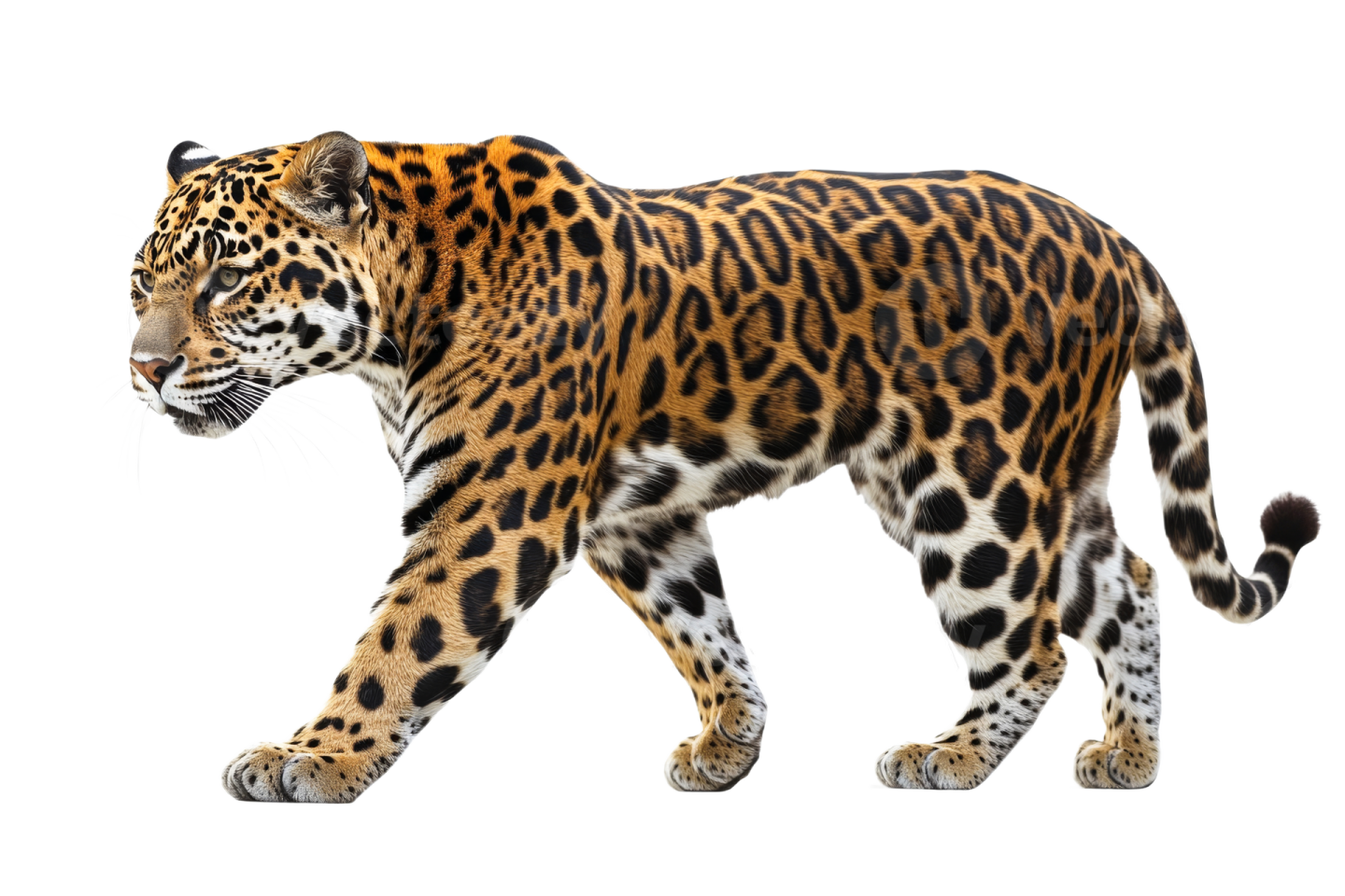 a jaguar walking on a white background