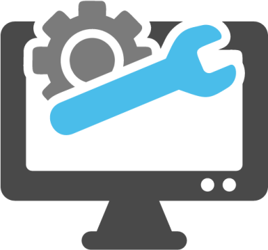 a computer with a wren and gear on the screen