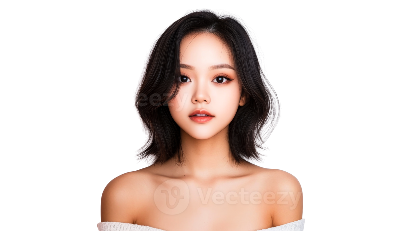 a woman with short black hair wearing a white top