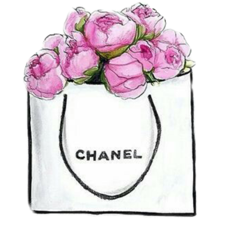 a white bag with pink roses in it
