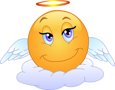 a smiley face with angel wings