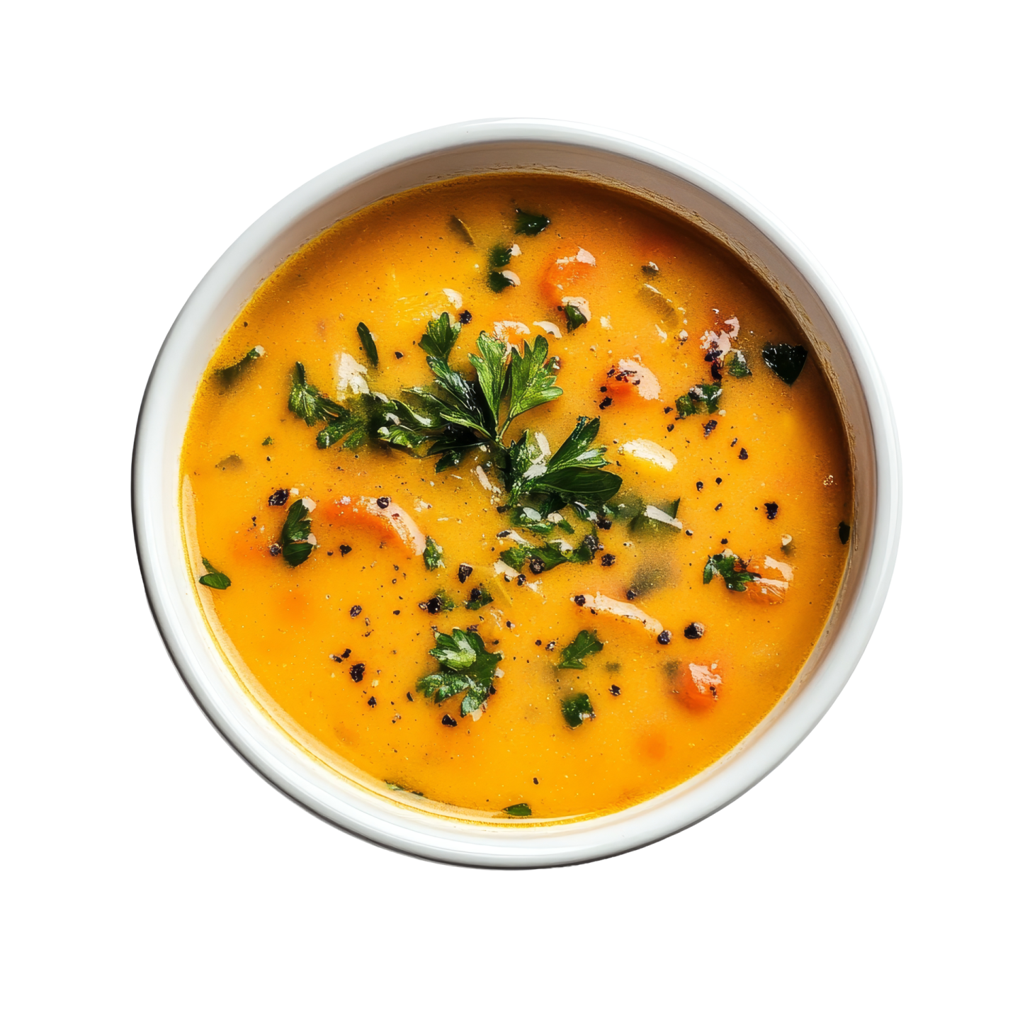 a bowl of soup on a white background