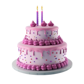 a pink birthday cake with a candle on top