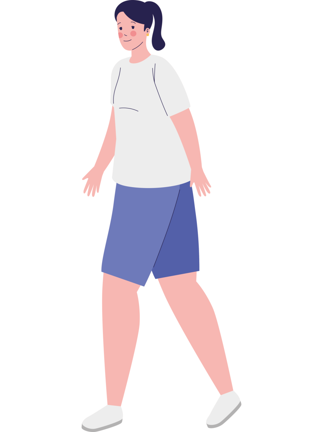 a woman walking with her hands in her pockets
