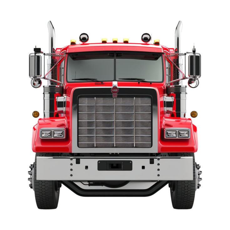 a red semi truck on a white background