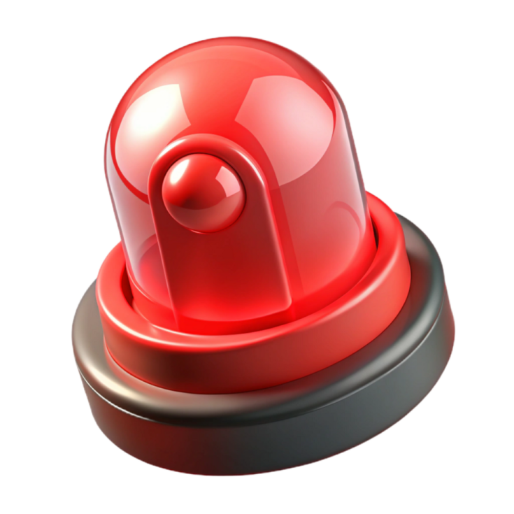 a red push button on a white background