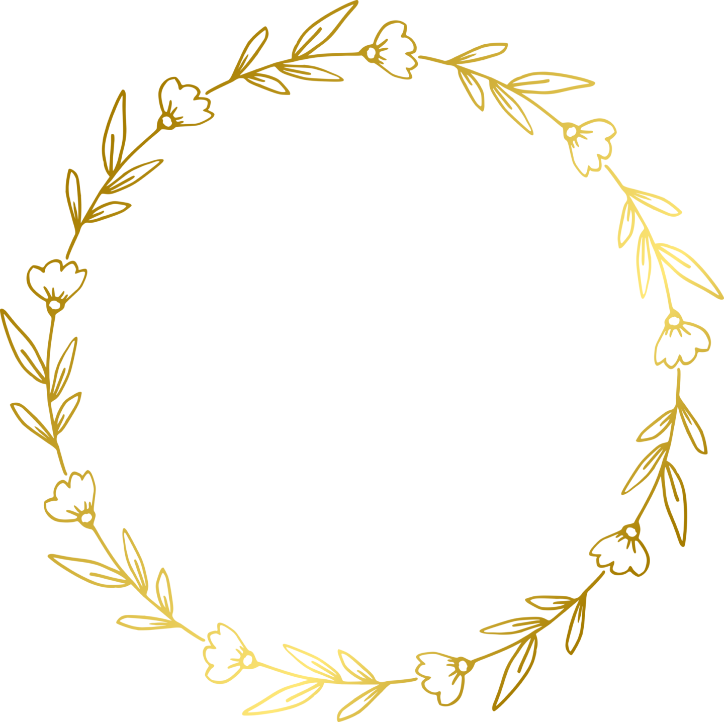 a gold wreath frame with leaves and hearts