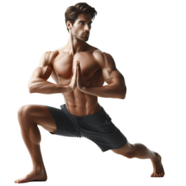 a man in black shorts is doing yoga