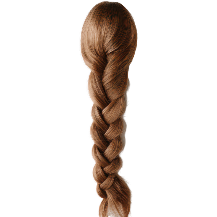 a woman with long brown hair in a braid