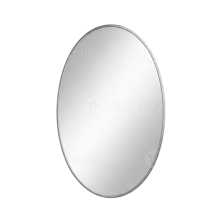 an oval mirror on a white background