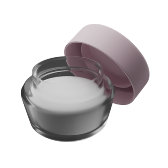 a white container with a pink lid