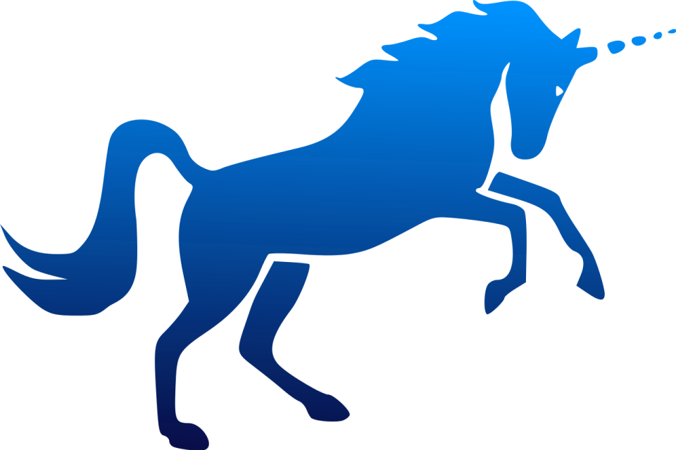 a blue horse silhouetted against a white background