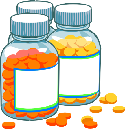 two glass bottles filled with pills