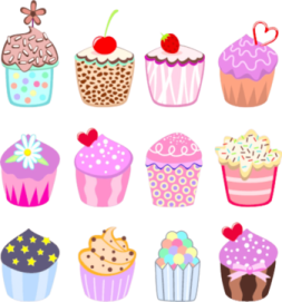 a bunch of cupcakes on a white background
