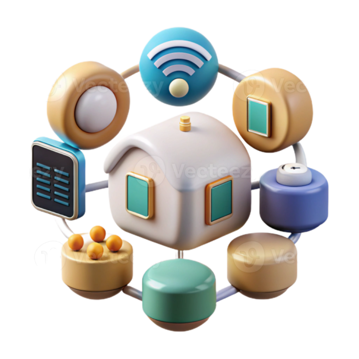 an image of a house with various objects around it