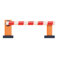 an orange and white barrier with a red stripe
