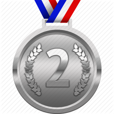 a silver medal with the number two on it