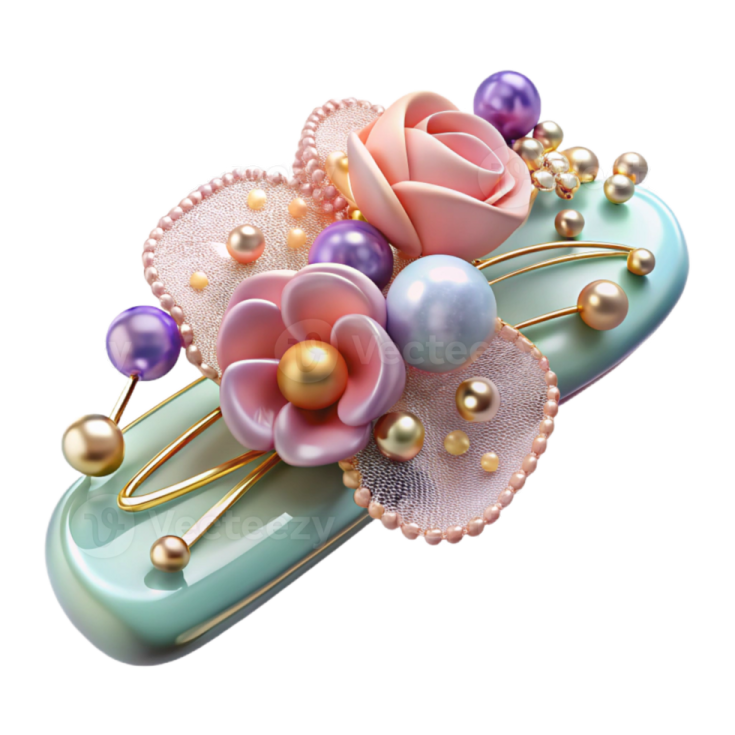 a pair of flip flops with pearls and flowers
